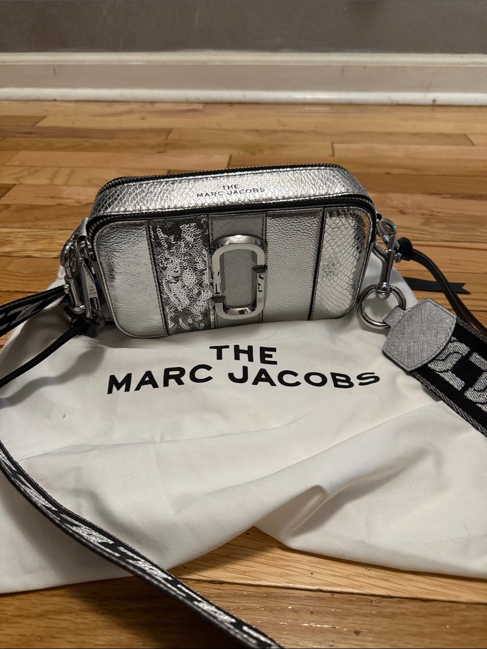 Marc Jacobs Metallic Silver Snapshot Camera Crossbody